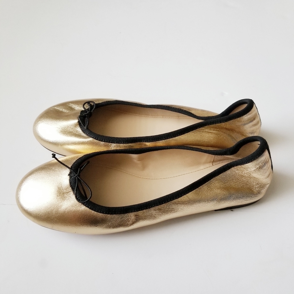 J. Crew Evie Gold Leather Ballet flats. Size 8. Like New - Picture 2 of 6
